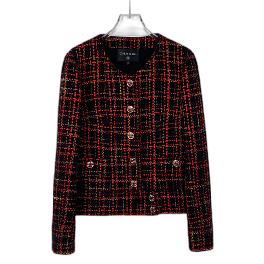 Chanel Red and Black Knit Jacket