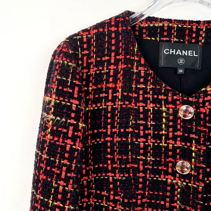 Chanel Red and Black Knit Jacket