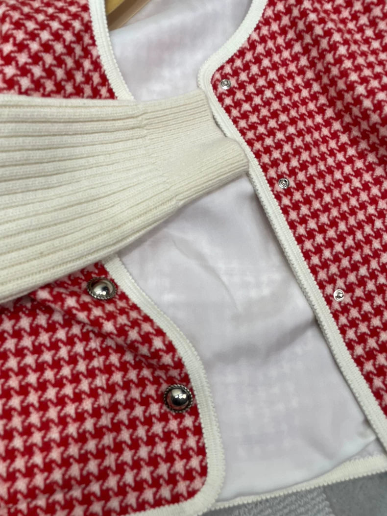 Red Houndstooth Cashmere Jacket