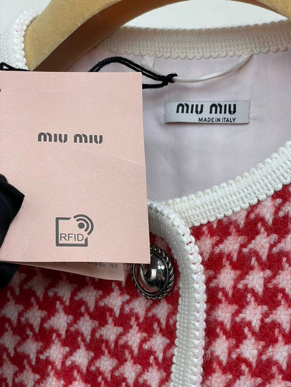 Red Houndstooth Cashmere Jacket