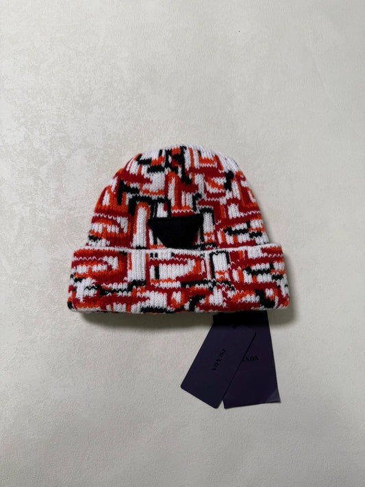 Prada Red and White Cashmere Beanie