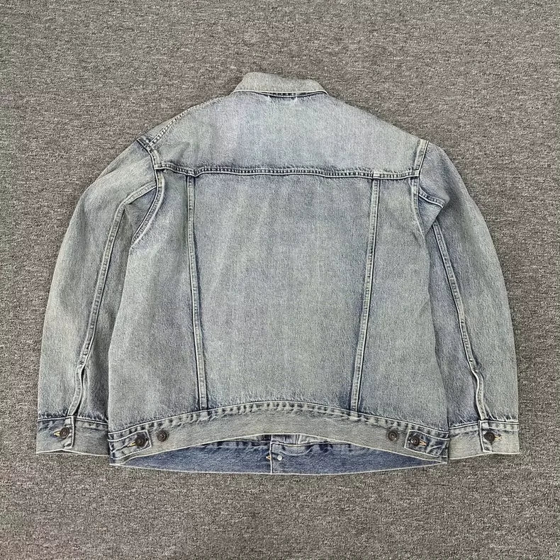 Balenciaga Embroidered Logo Wash Denim Jacket