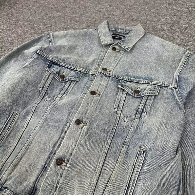 Balenciaga Embroidered Logo Wash Denim Jacket