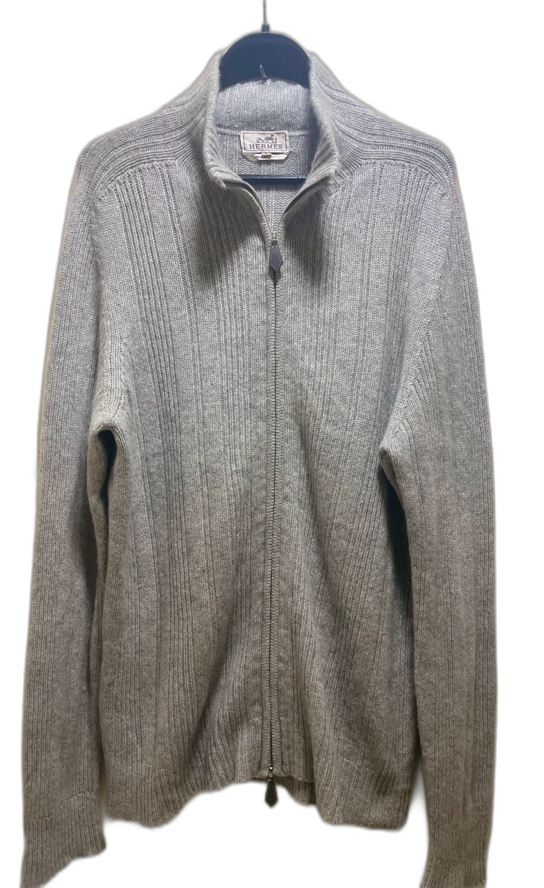 Hermes Grey Cashmere Zip Cardigan Sweater