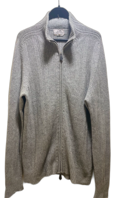 Hermes Grey Cashmere Zip Cardigan Sweater