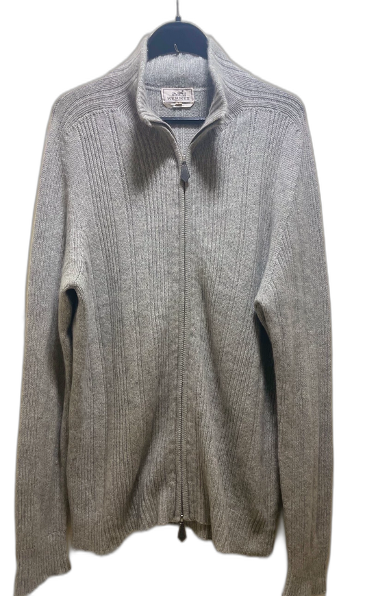 Hermes Grey Cashmere Zip Cardigan Sweater