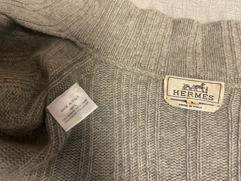 Hermes Grey Cashmere Zip Cardigan Sweater