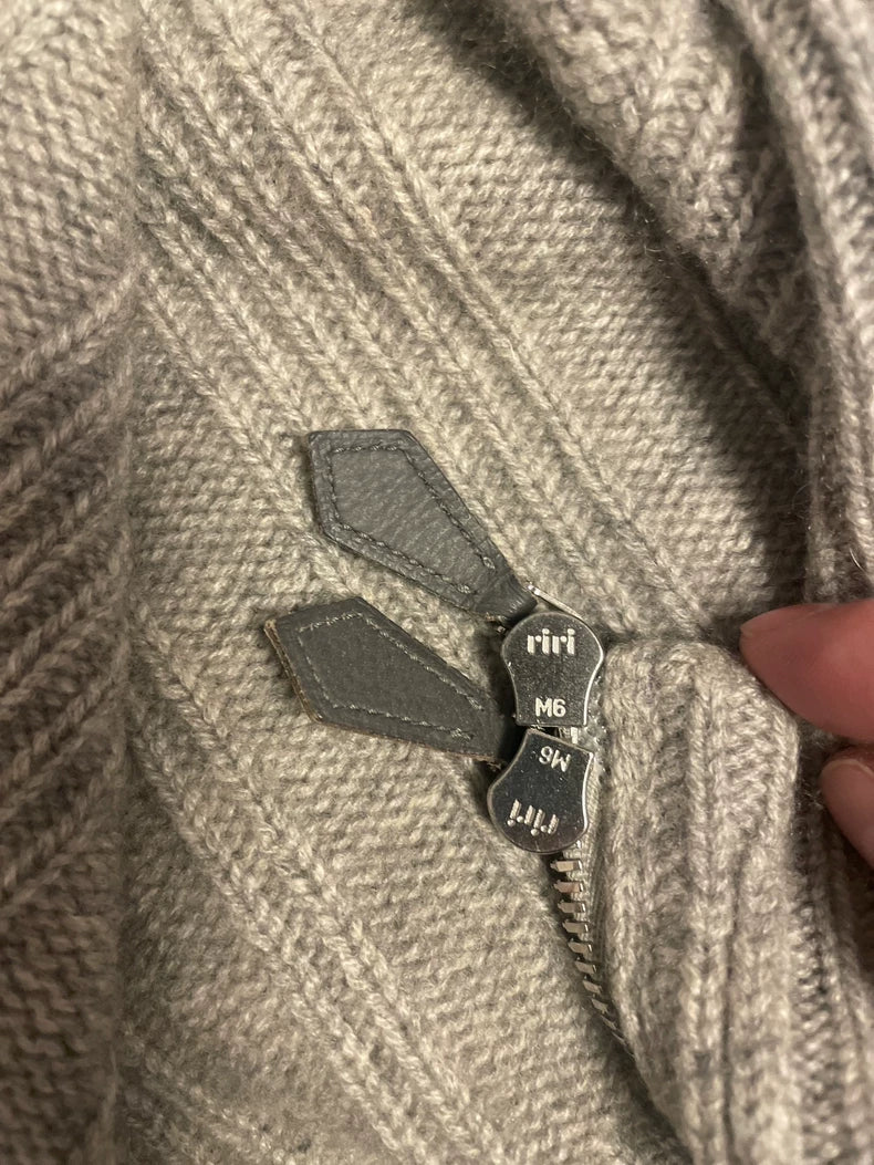 Hermes Grey Cashmere Zip Cardigan Sweater
