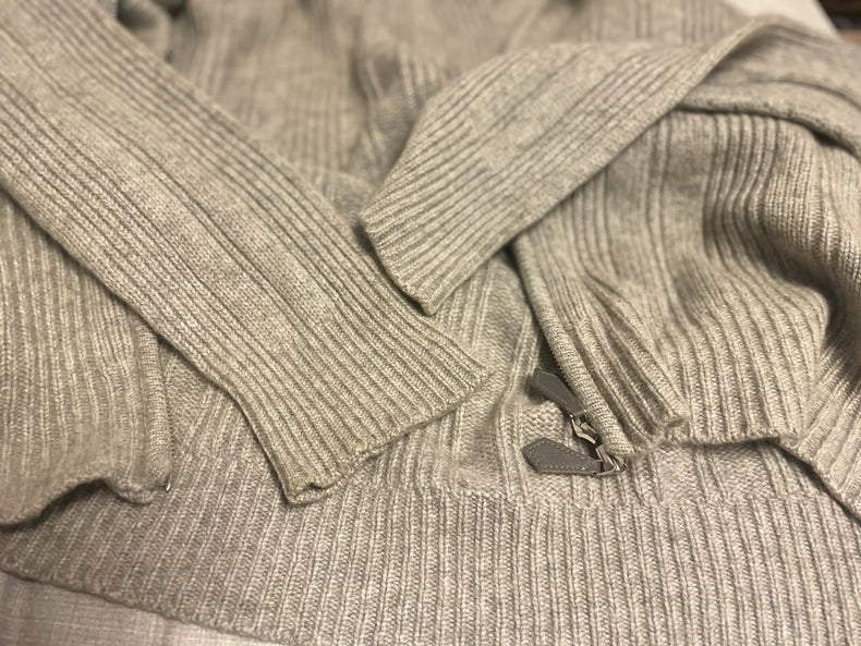 Hermes Grey Cashmere Zip Cardigan Sweater