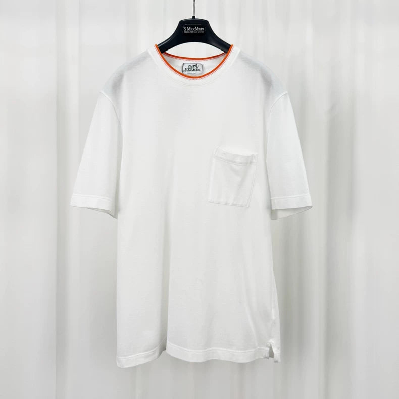Hermes Orange Trim Embroidered Short Sleeve-yf