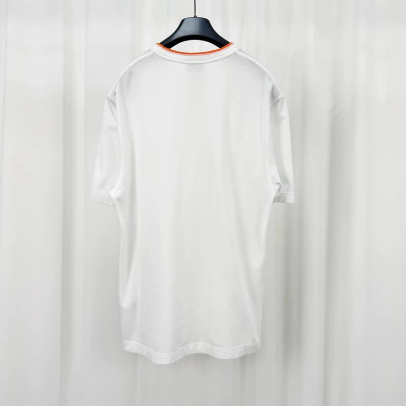 Hermes Orange Trim Embroidered Short Sleeve-yf