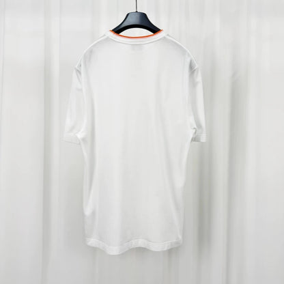 Hermes Orange Trim Embroidered Short Sleeve-yf