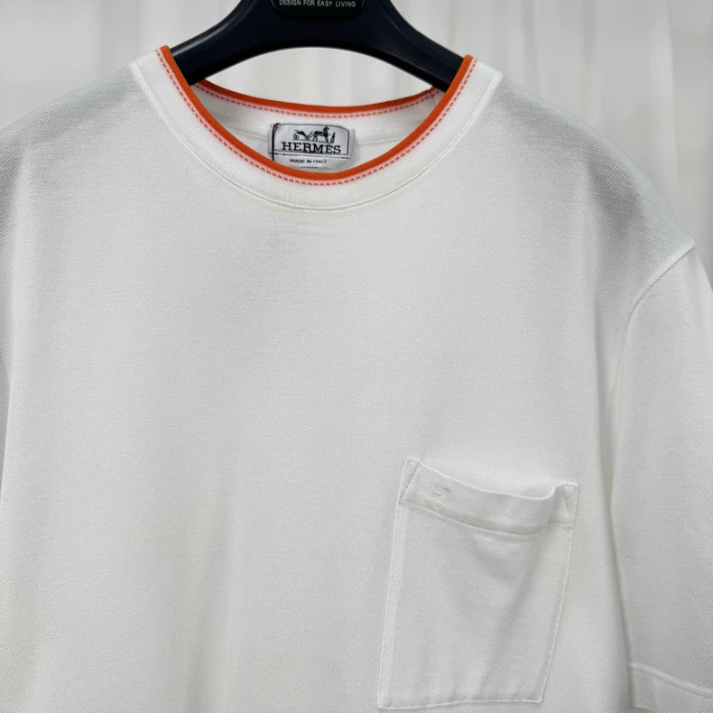 Hermes Orange Trim Embroidered Short Sleeve-yf