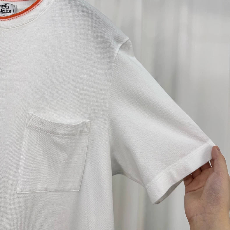 Hermes Orange Trim Embroidered Short Sleeve-yf