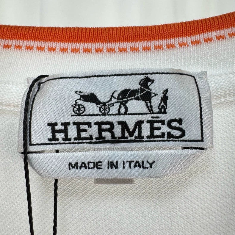Hermes Orange Trim Embroidered Short Sleeve-yf