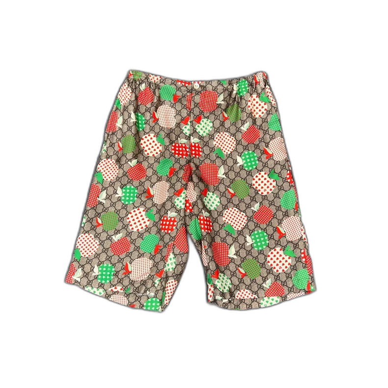 Gucci Logo Apple Print Silk Shorts