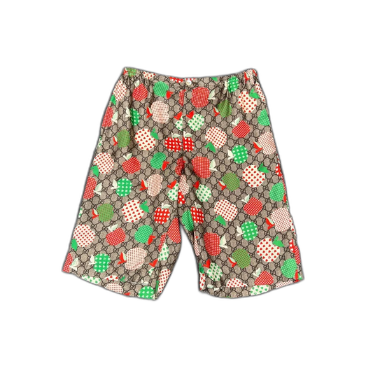 Gucci Logo Apple Print Silk Shorts