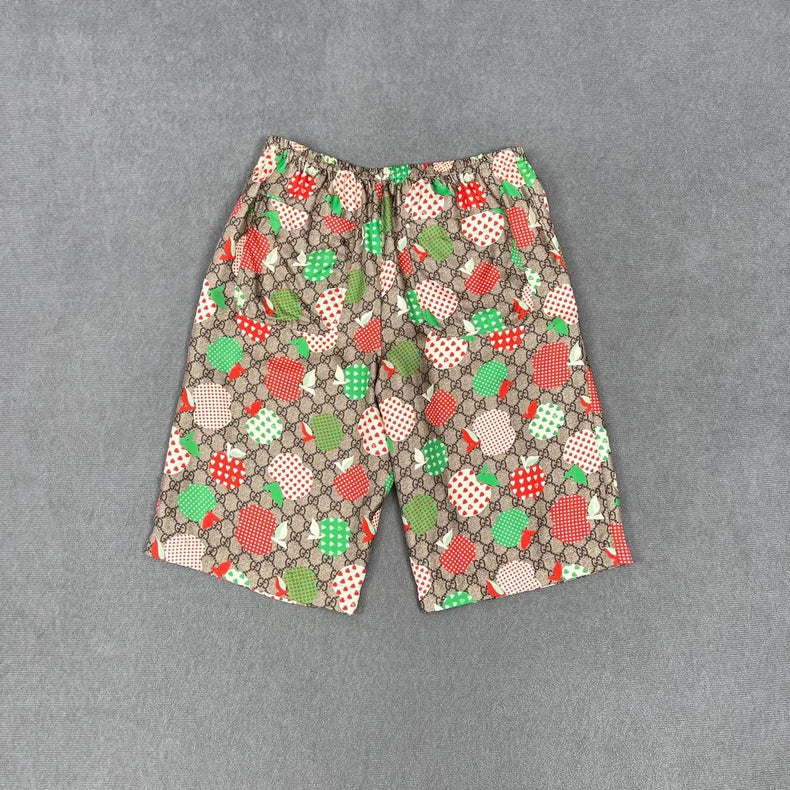 Gucci Logo Apple Print Silk Shorts