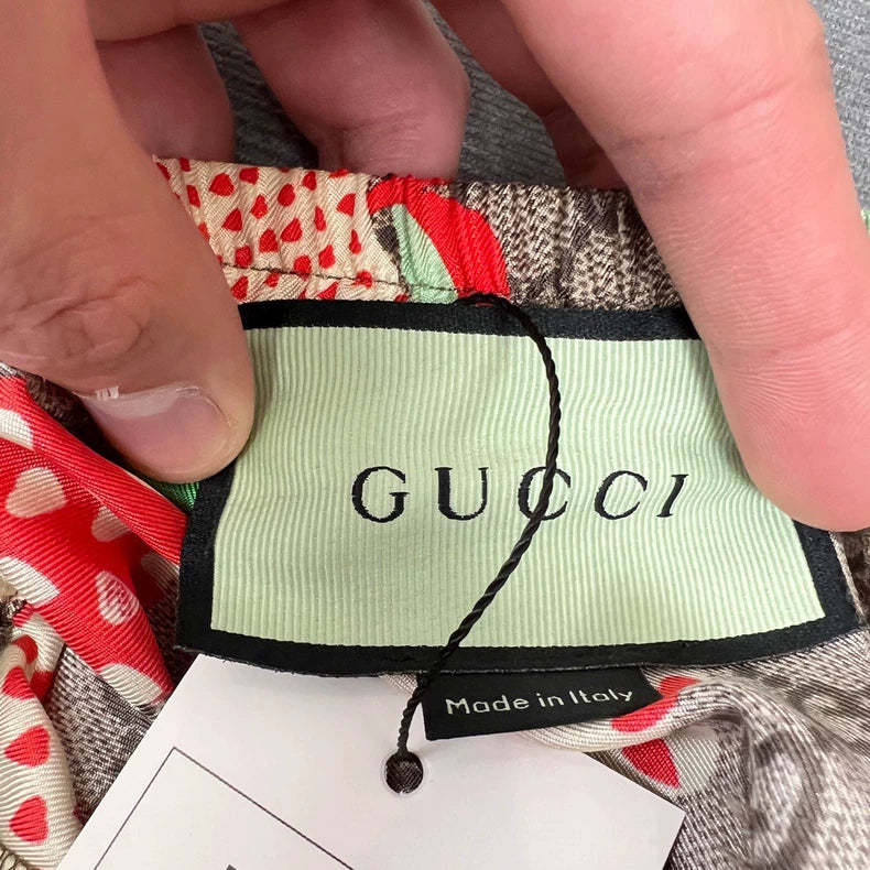 Gucci Logo Apple Print Silk Shorts