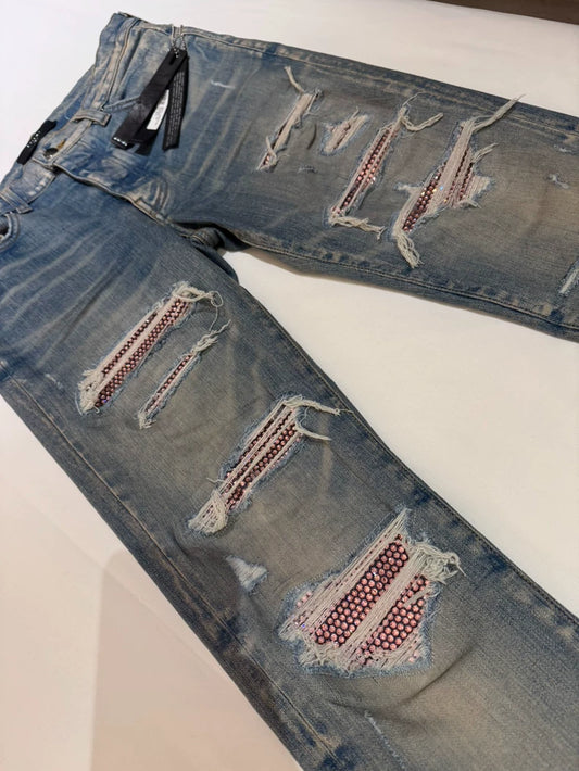 Amiri Pink Diamond Denim Jeans Size 31