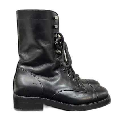 Chanel Black Leather Lace-Up Boots