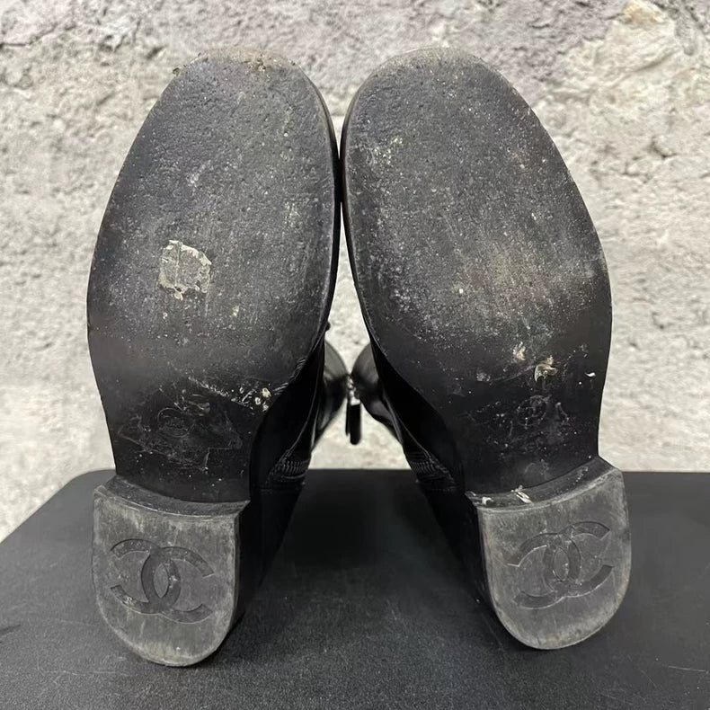 Chanel Black Leather Lace-Up Boots