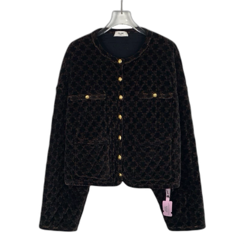 Celine Brown Logo Printed Cotton Jacket