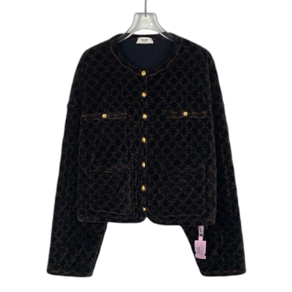 Celine Brown Logo Printed Cotton Jacket
