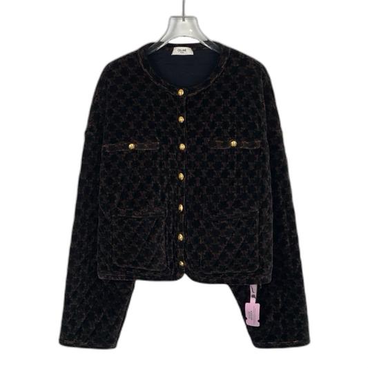Celine Brown Logo Printed Cotton Jacket
