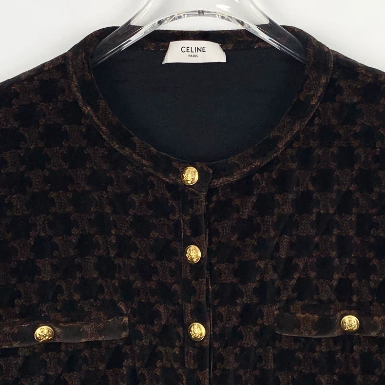 Celine Brown Logo Printed Cotton Jacket