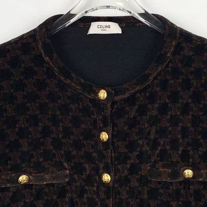 Celine Brown Logo Printed Cotton Jacket
