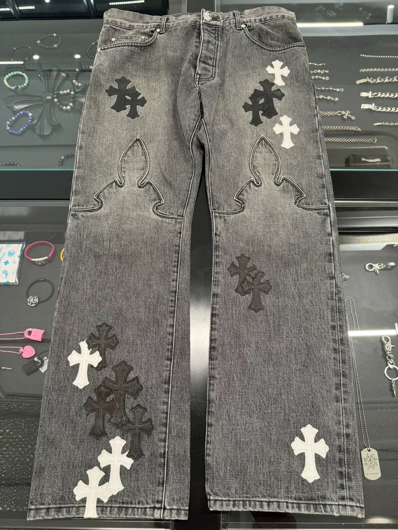 Chrome Hearts Black White Flame Jeans-yf