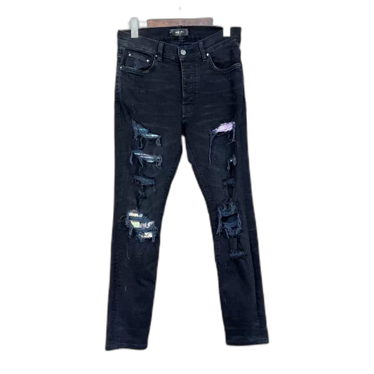 Amiri Distressed Floral Patchwork Denim Pants-yf