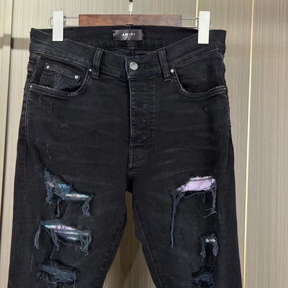 Amiri Distressed Floral Patchwork Denim Pants-yf