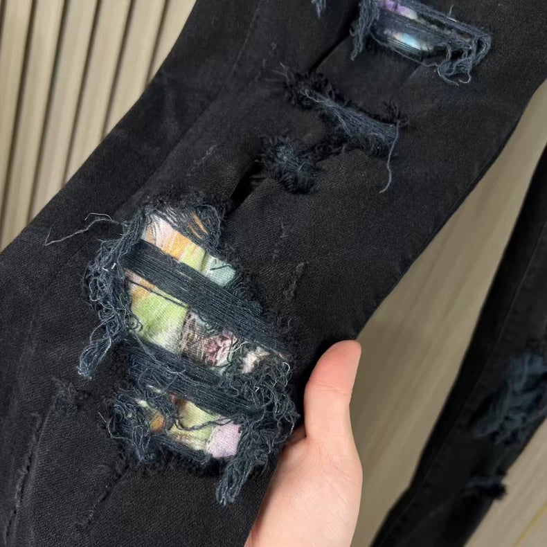 Amiri Distressed Floral Patchwork Denim Pants-yf