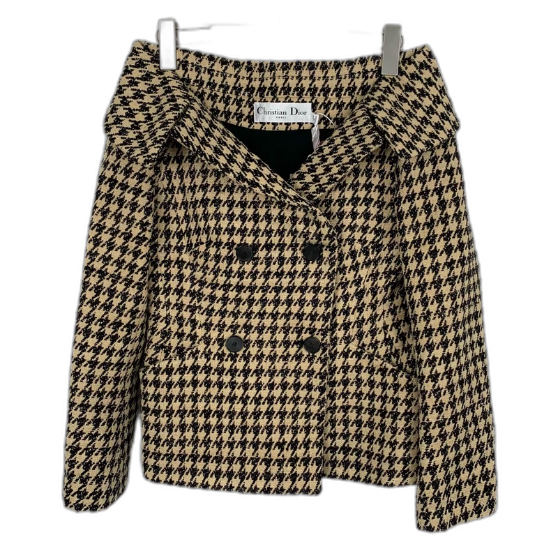 Christian Dior Brown Houndstooth Double-Breasted Jacket