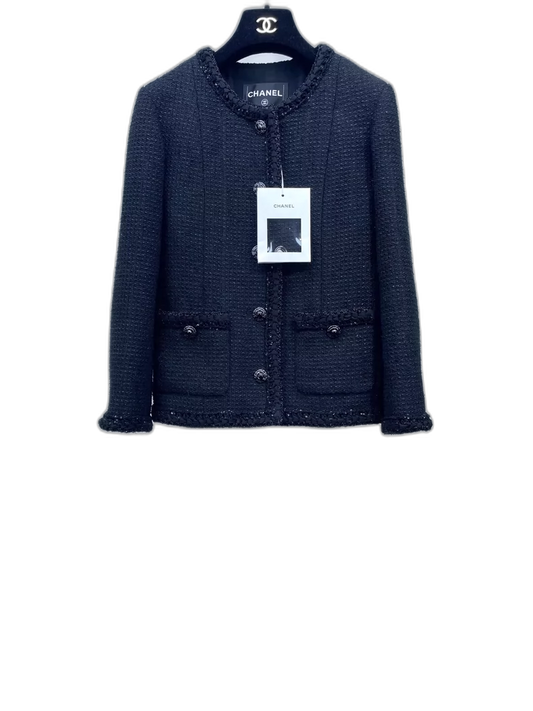 Chanel Black Tweed Jacket with Detail