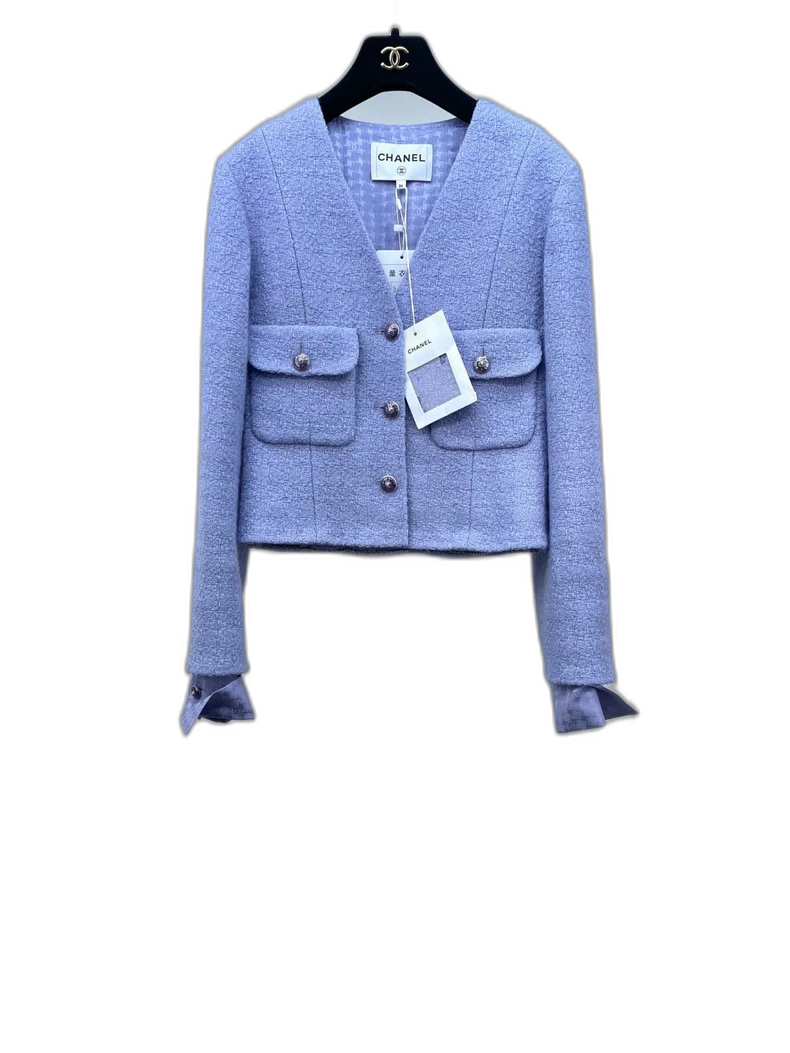 Chanel Purple Double Pocket V-Neck Jacket
