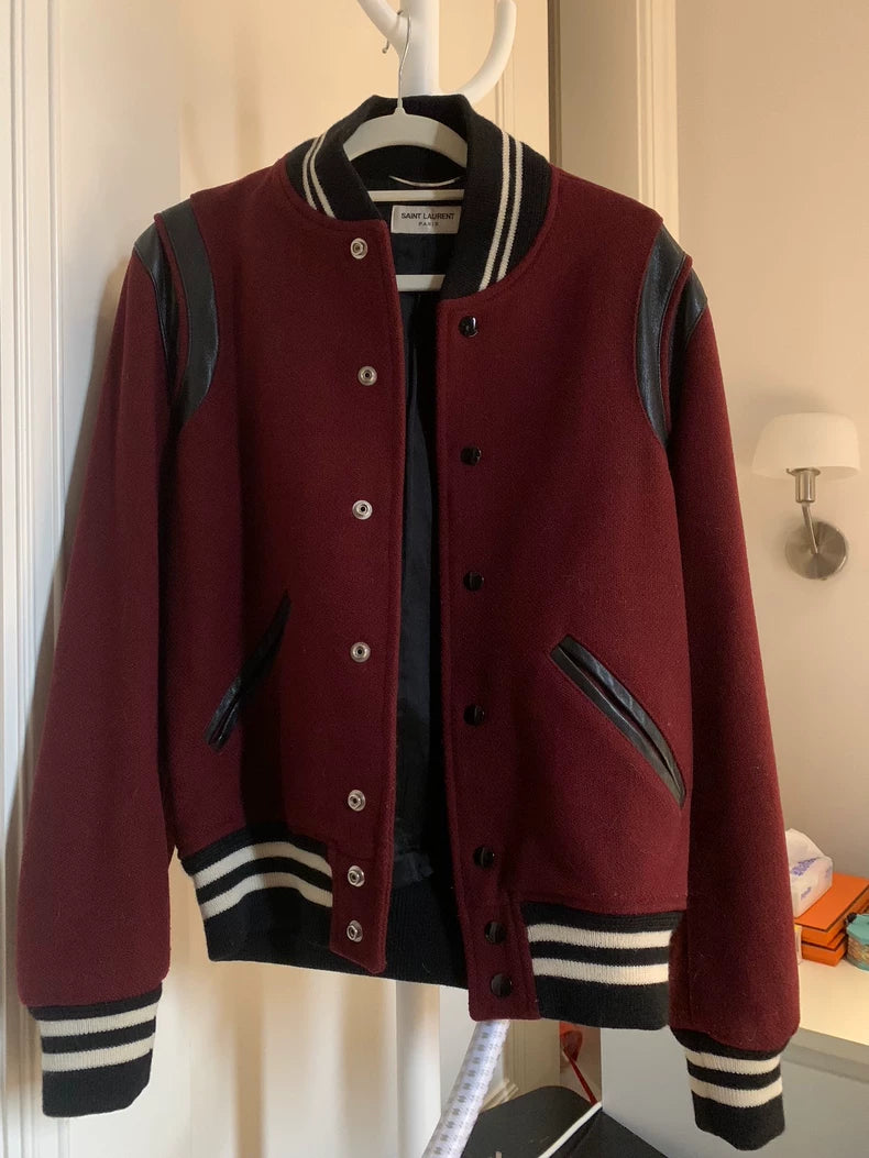 Saint Laurent Burgundy Wool Varsity Jacket