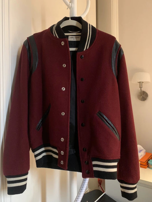 Saint Laurent Burgundy Wool Varsity Jacket