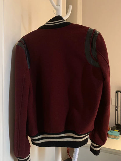 Saint Laurent Burgundy Wool Varsity Jacket