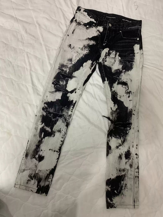 Saint laurent ysl black and white splash ink destroys jeans.