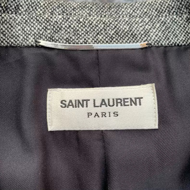 Saint Laurent 13fw first year black and gray snowflake wool leather suit