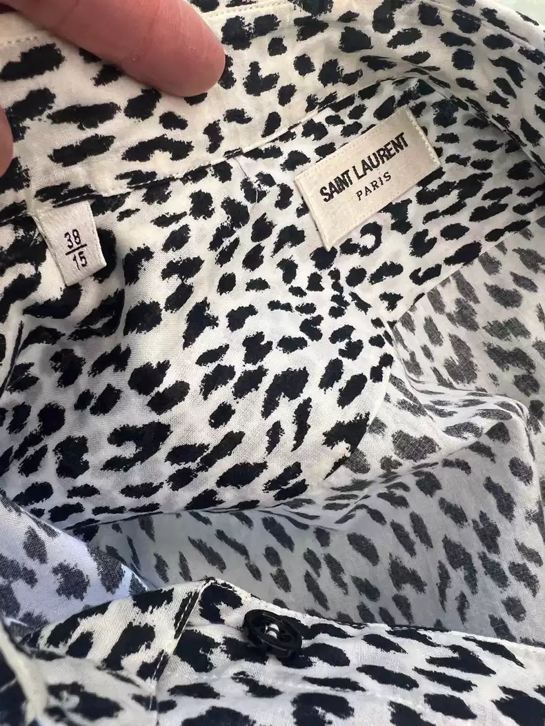Saint laurent black and white leopard print shirt
