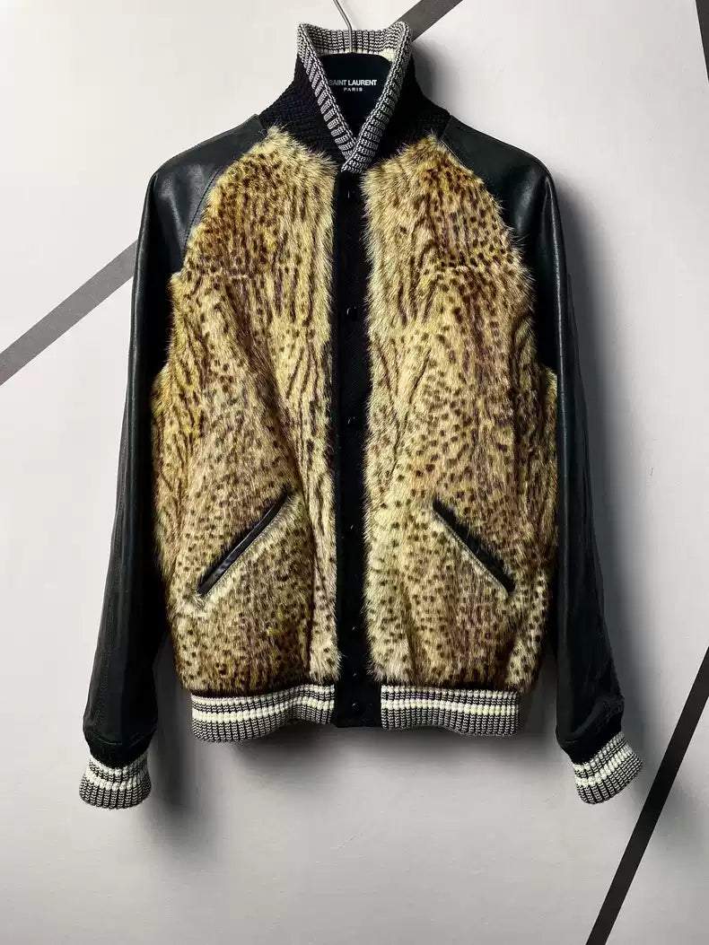 Saint laurent slp authentic 14 autumn and winter catwalk models dry and lazy fur stitching calfskin