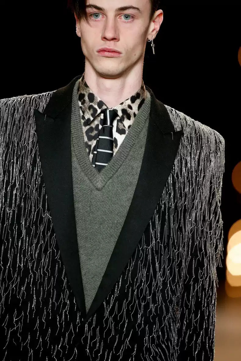 Saint laurent slp authentic 14 autumn and winter catwalk leopard print silk shirt
