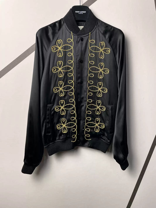 Saint laurent slp authentic 15 spring and summer catwalk gold embroidered palace silk jacket