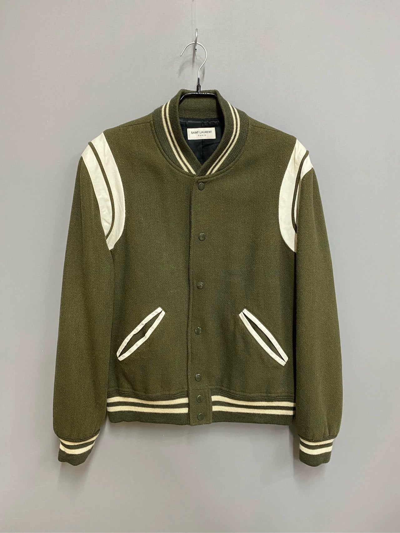 Saint Laurent Paris Olive green baseball jacket