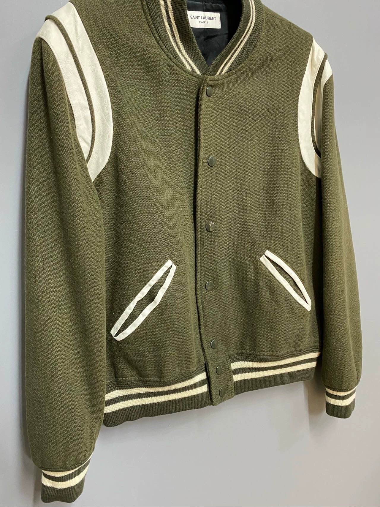 Saint Laurent Paris Olive green baseball jacket