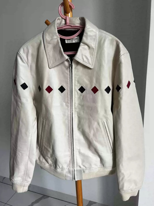 Saint Laurent Paris Diamond shaped burst pattern leather jacket